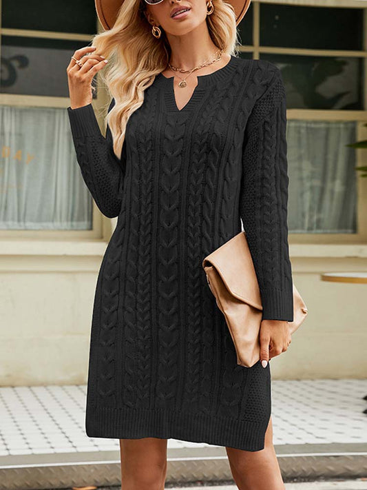 Elegantes Midi-Strickkleid Mit V-Ausschnitt