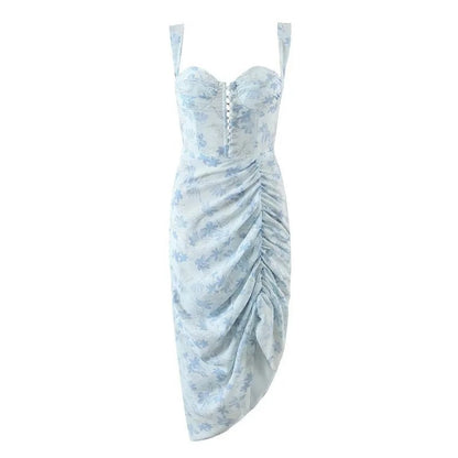 Tief Ausgeschnittenes Midikleid Mit Blumenmuster Und Schlitz