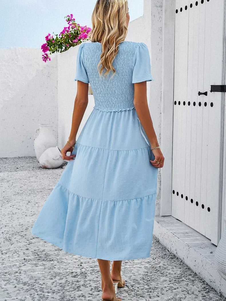 Elegantes Gemustertes Midikleid Mit V-Ausschnitt