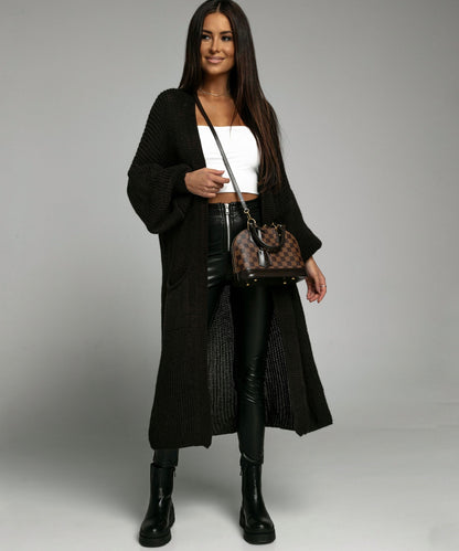 Schwarzer Maxi-Strickcardigan