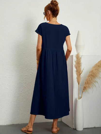 Kurzärmliges Midikleid Mit Taschen