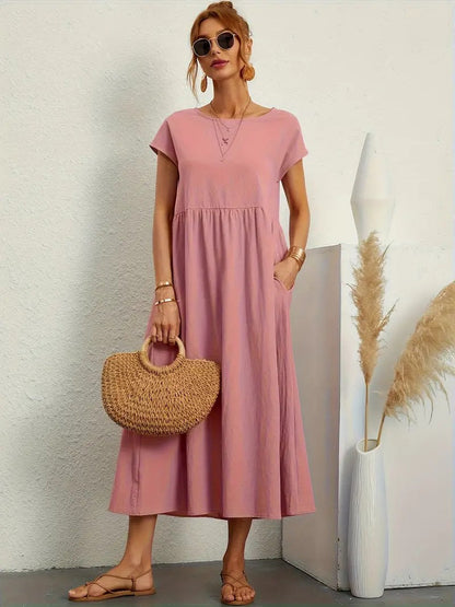 Kurzärmliges Midikleid Mit Taschen