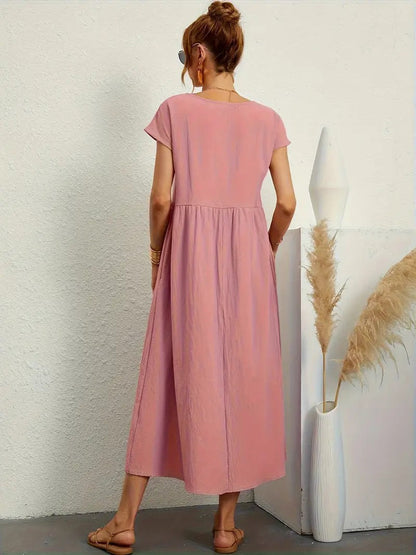 Kurzärmliges Midikleid Mit Taschen