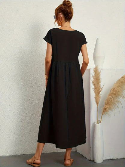 Kurzärmliges Midikleid Mit Taschen