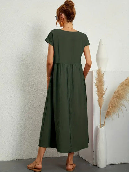 Kurzärmliges Midikleid Mit Taschen