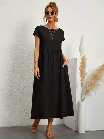 Kurzärmliges Midikleid Mit Taschen