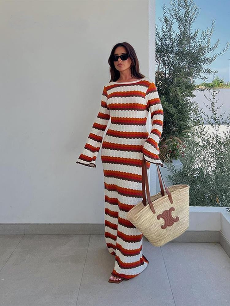 Stilvolles, Trendiges, Langes, Gestreiftes Ibiza-Kleid