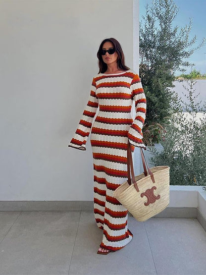 Stilvolles, Trendiges, Langes, Gestreiftes Ibiza-Kleid