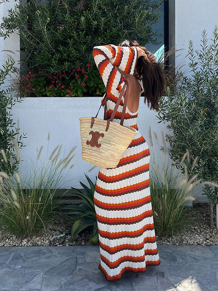 Stilvolles, Trendiges, Langes, Gestreiftes Ibiza-Kleid