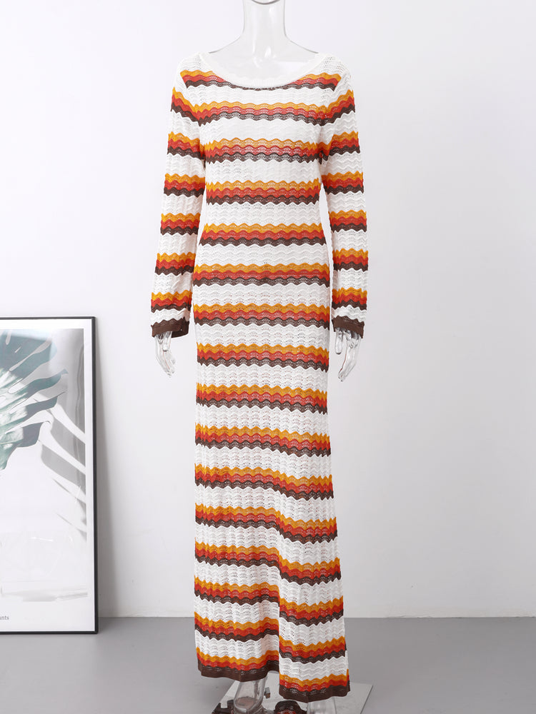 Stilvolles, Trendiges, Langes, Gestreiftes Ibiza-Kleid