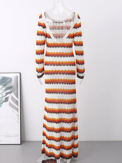 Stilvolles, Trendiges, Langes, Gestreiftes Ibiza-Kleid