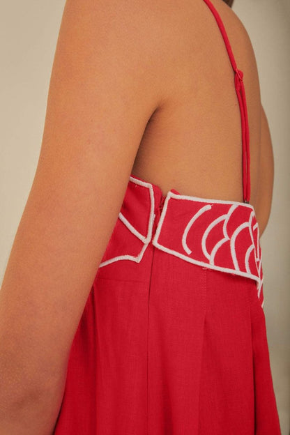 Maxikleid Mit Goldfisch-Stickerei