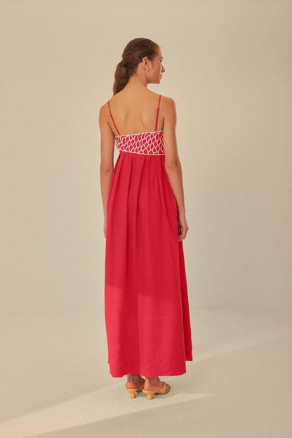 Maxikleid Mit Goldfisch-Stickerei