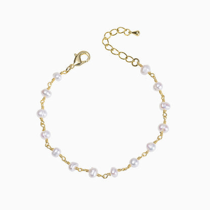Elegantes Plattiertes Kettenarmband Mit Perlen - Gold