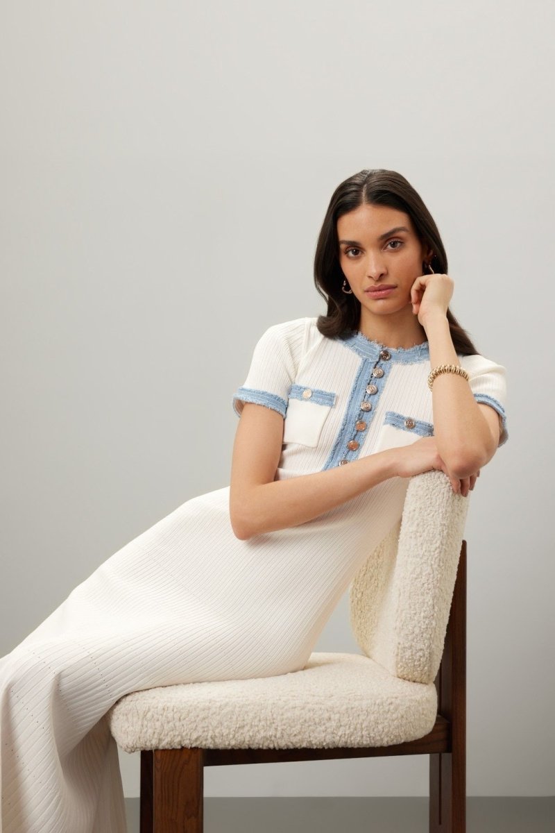 Knöchellanges Strickkleid Mit Quasten-Jeansdetail