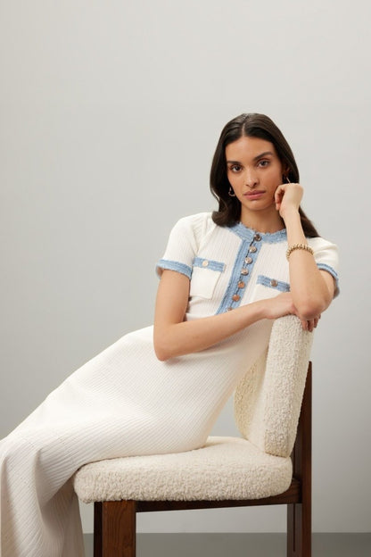 Knöchellanges Strickkleid Mit Quasten-Jeansdetail