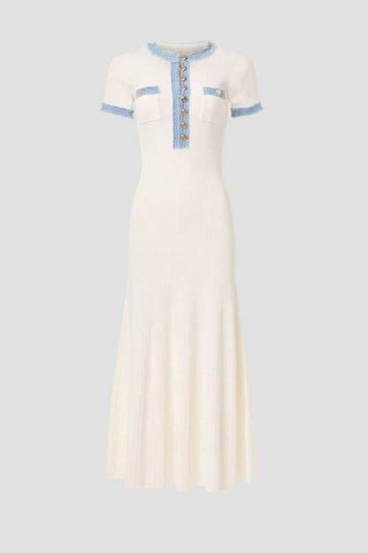 Knöchellanges Strickkleid Mit Quasten-Jeansdetail