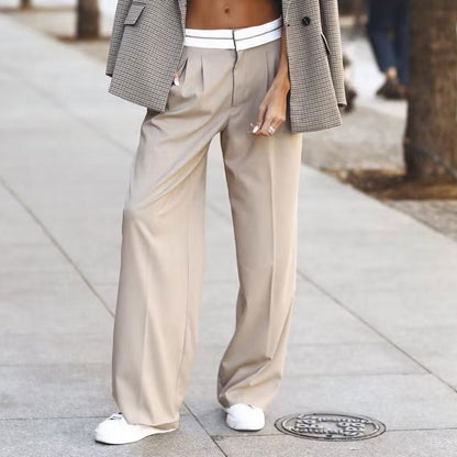Bundfaltenhose Mit Weitem Bein Und Stylischem Kontrastbund
