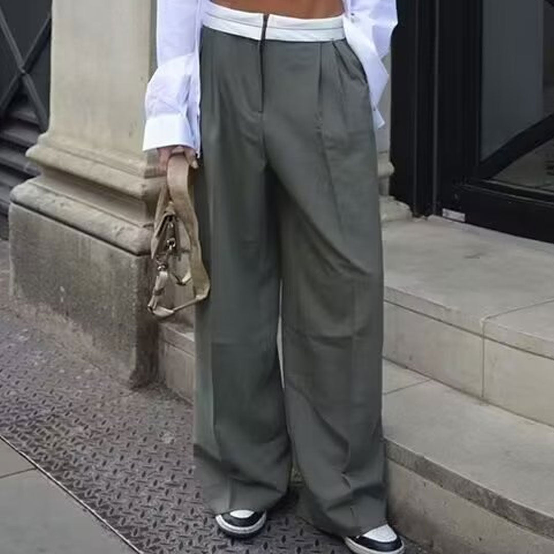 Bundfaltenhose Mit Weitem Bein Und Stylischem Kontrastbund