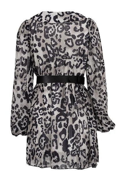 Gemustertes Chiffon-Minikleid Mit V-Ausschnitt Und Taillengürtel