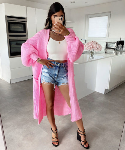 Hellrosa Maxi-Strickjacke