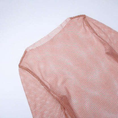 Glänzendes Lurex-Party-Minikleid Mit Rundhalsausschnitt Und Transparentem Netzstoff Und Langen Ärmeln Aus Kunstpelz - Rosa