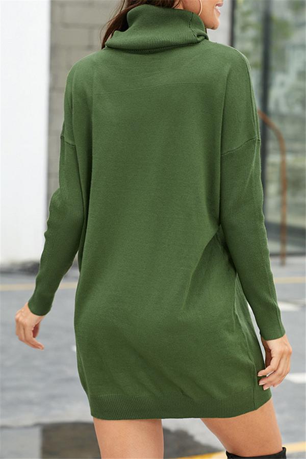 Pulloverkleid Mit Hohem Kragen Und Gürtel