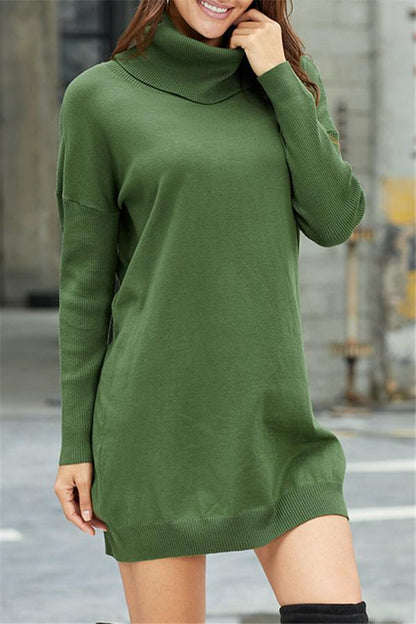 Pulloverkleid Mit Hohem Kragen Und Gürtel