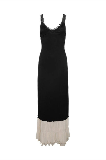 Maxikleid Mit V-Ausschnitt Und Spitzendetail