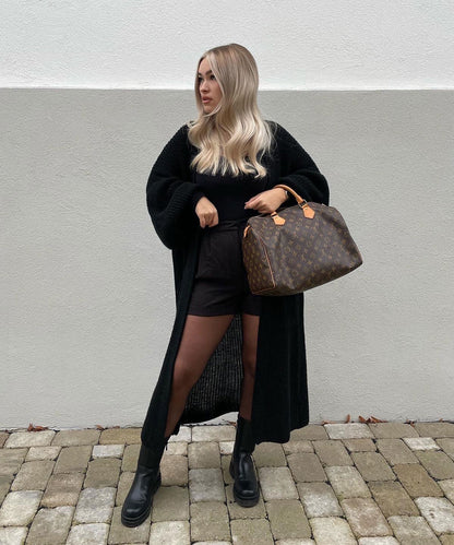 Schwarzer Maxi-Strickcardigan