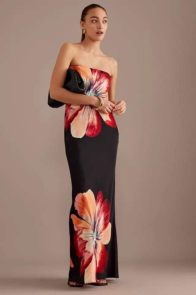 Trägerloses Maxikleid Mit Blumenmuster