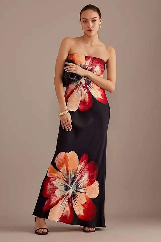 Trägerloses Maxikleid Mit Blumenmuster