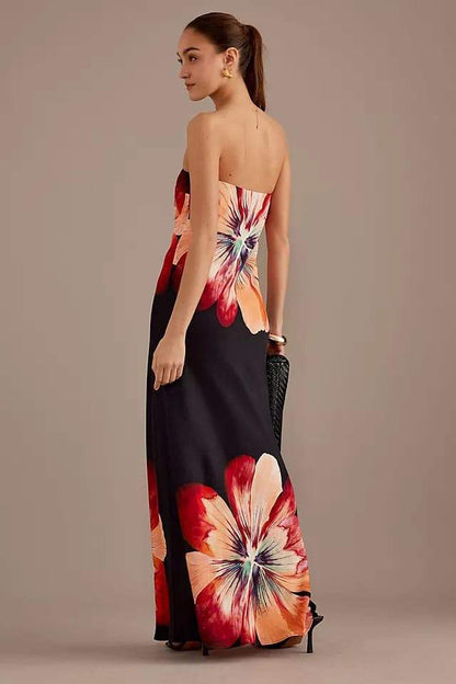 Trägerloses Maxikleid Mit Blumenmuster