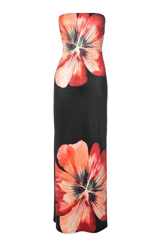 Trägerloses Maxikleid Mit Blumenmuster
