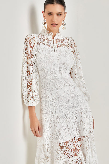 Maxikleid Mit Volant Und Bestickter Spitzenkante