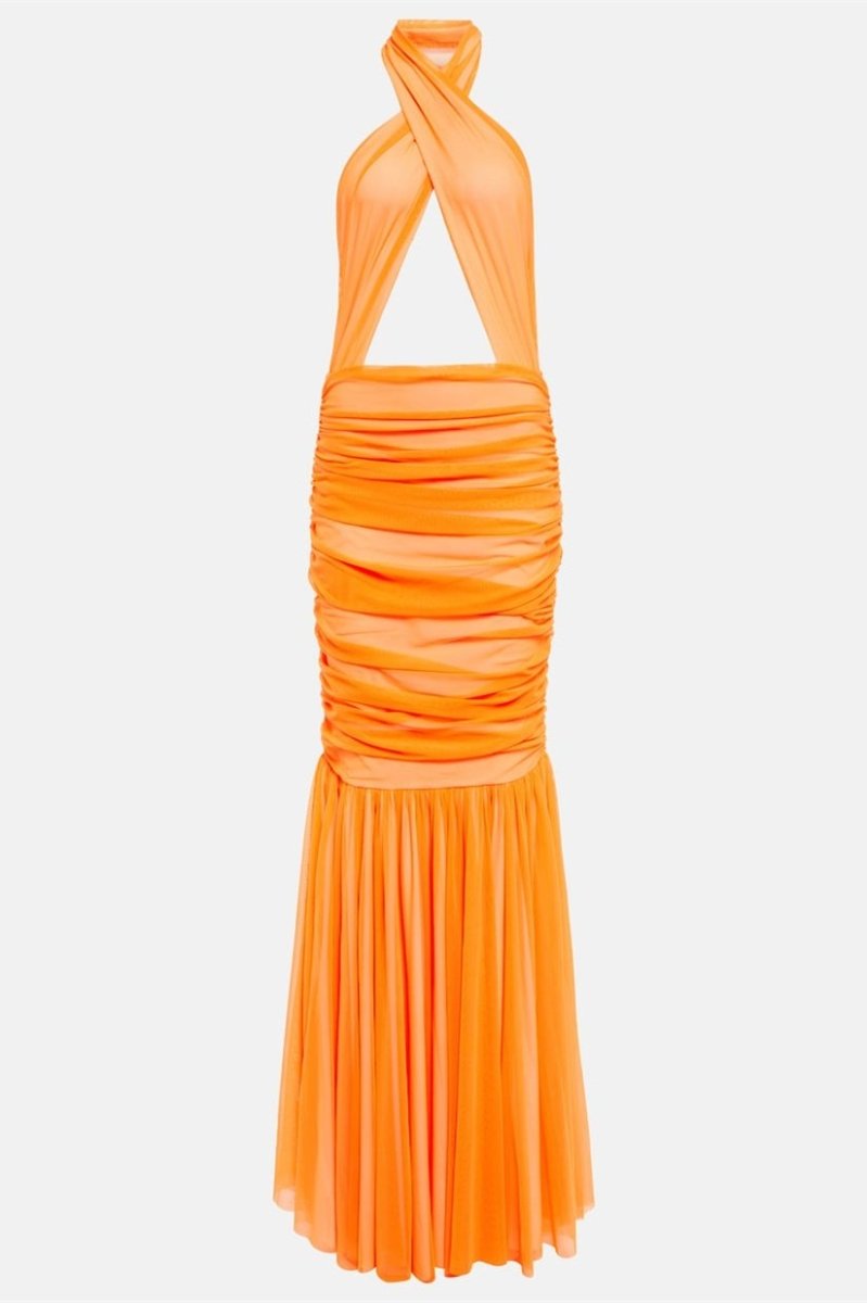 Maxikleid Mit Überkreuztem Neckholder
