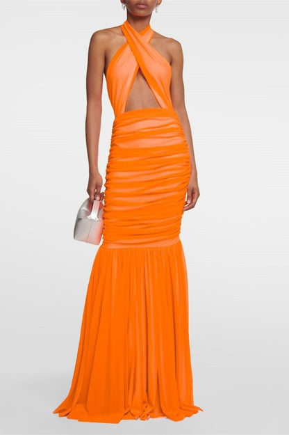 Maxikleid Mit Überkreuztem Neckholder