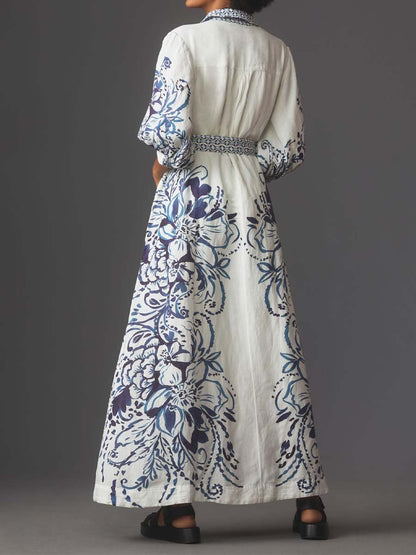 Geknöpftes Langarm-Hemdkleid Aus Leinen