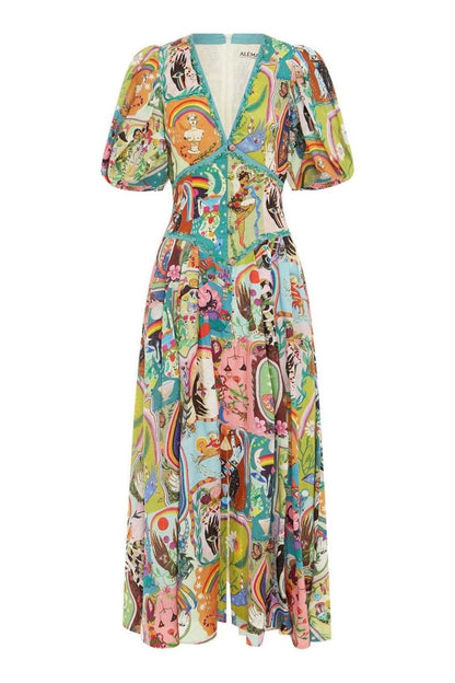 Midikleid Mit V-Ausschnitt Und Korsettdetail