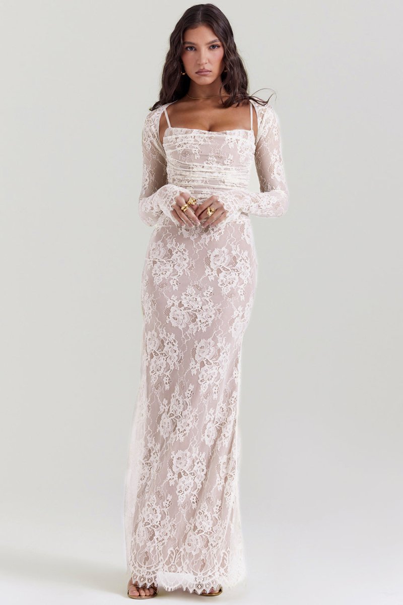 Elegantes, Figurbetontes Spitzenkorsettkleid Mit Gebundener Taille