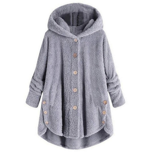 Plüschjacke Mit Kapuze Und Knöpfen