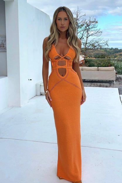 Ärmelloses Maxikleid Aus Strick Mit Tiefem Ausschnitt