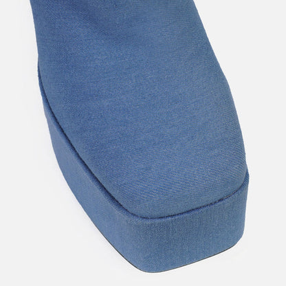 Minimalistische Overknee-Stiefel Mit Hohem Absatz Und Plateau İn Jeansblau