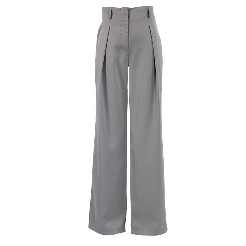 Minimalistische, Einfarbige Hose Mit Hoher Taille Und Weitem Bein – Grau, Faltenrand Und Tasche