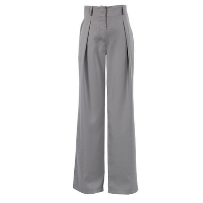 Minimalistische, Einfarbige Hose Mit Hoher Taille Und Weitem Bein – Grau, Faltenrand Und Tasche