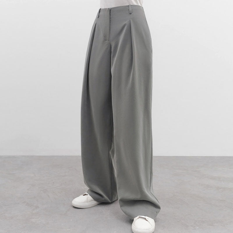 Minimalistische, Einfarbige Hose Mit Hoher Taille Und Weitem Bein – Grau, Faltenrand Und Tasche