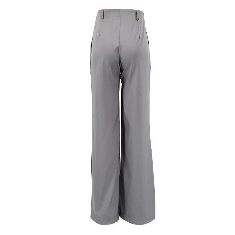 Minimalistische, Einfarbige Hose Mit Hoher Taille Und Weitem Bein – Grau, Faltenrand Und Tasche