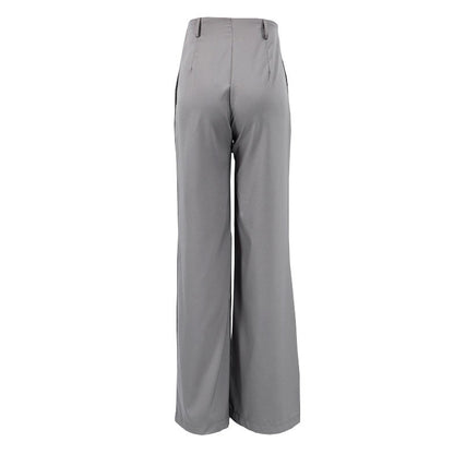 Minimalistische, Einfarbige Hose Mit Hoher Taille Und Weitem Bein – Grau, Faltenrand Und Tasche