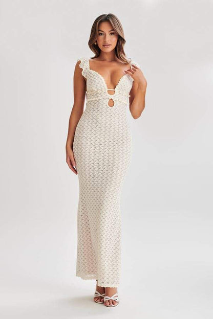 Maxikleid Aus Strick Mit Rüschen Und Cut-Outs