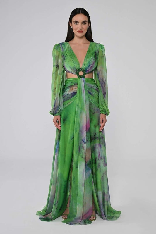 Maxikleid Mit V-Ausschnitt Und Doppeltem Schlitz